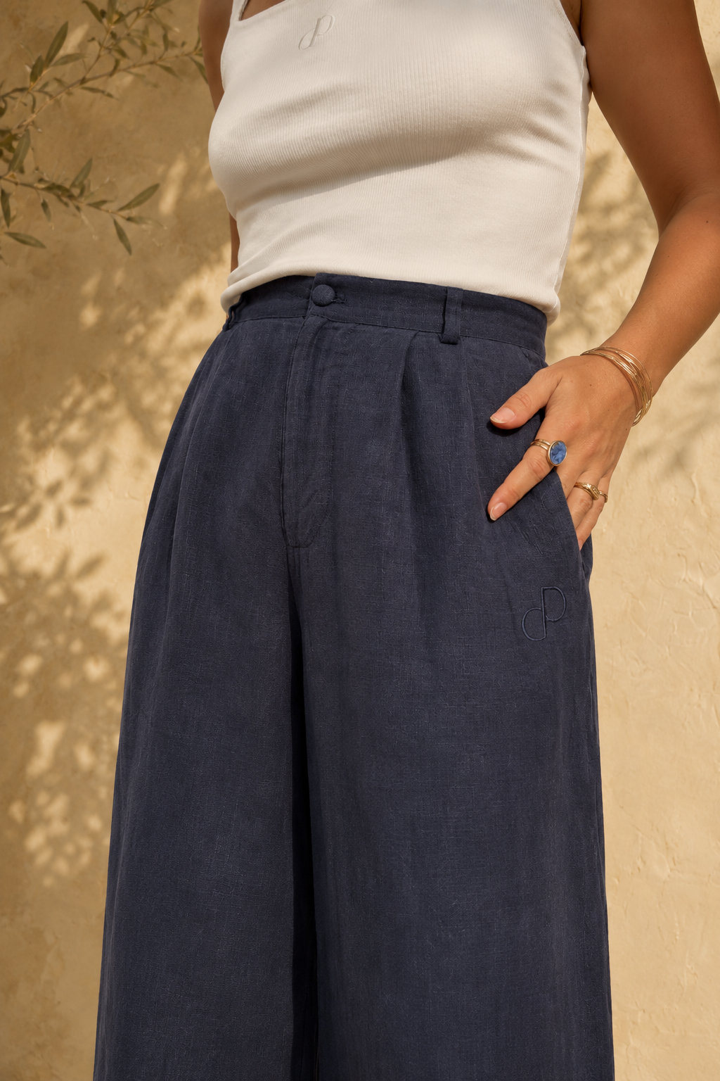 Pantalon Taylor en lin bleu marine