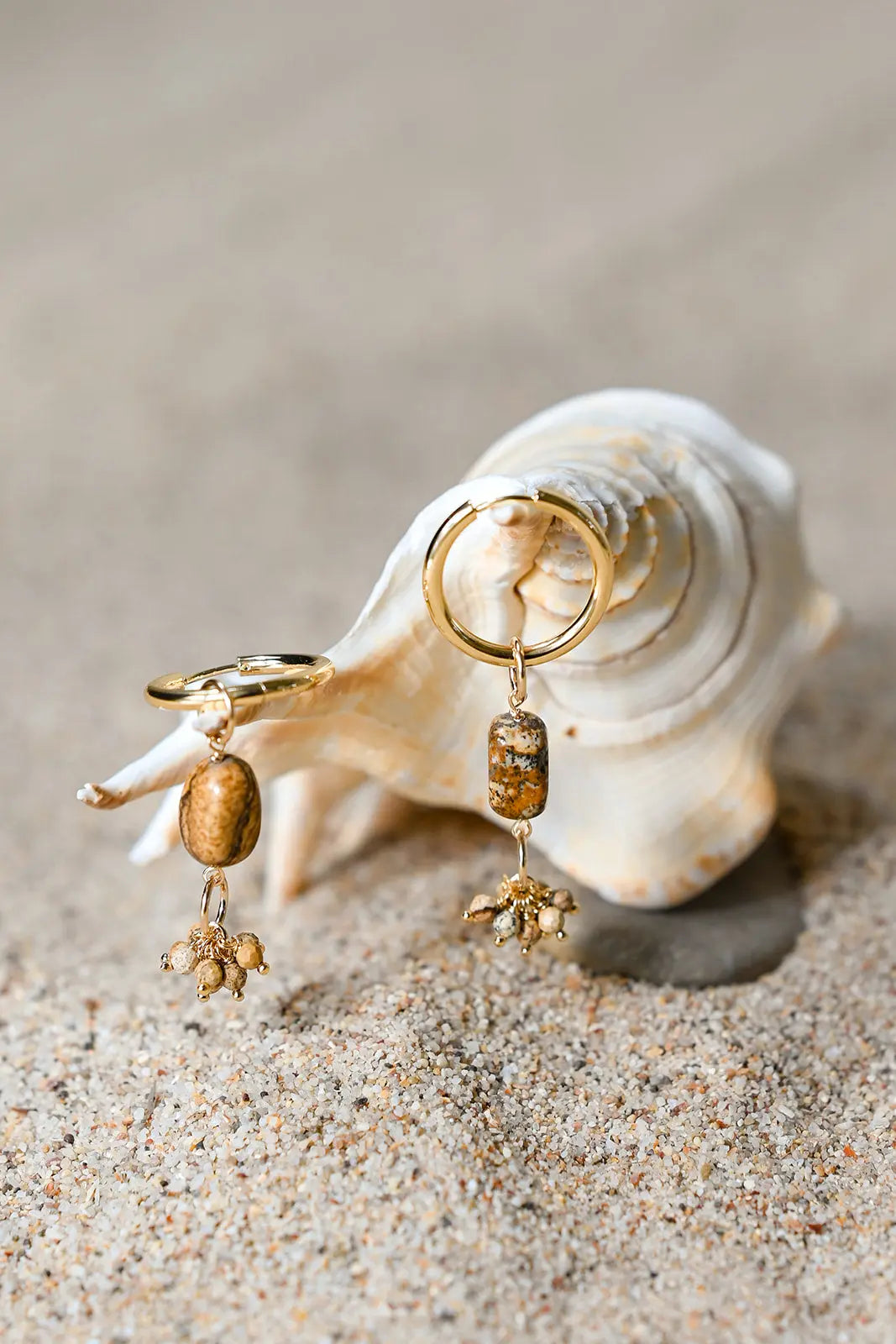 Boucles d'Oreilles Céline – Créoles Pendantes Jaspe du Désert - Beurlie