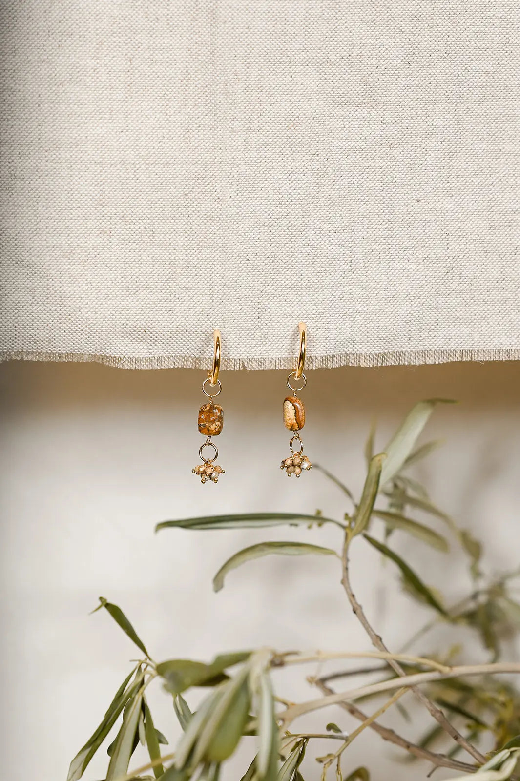 Boucles d'Oreilles Céline – Créoles Pendantes Jaspe du Désert - Beurlie
