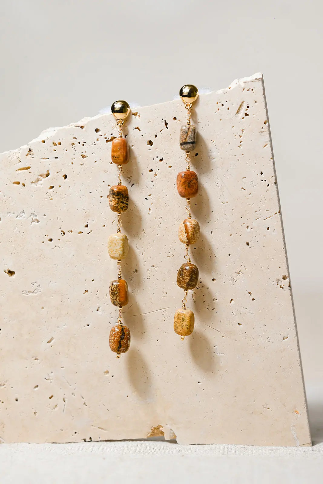 Boucles d'Oreilles Longues Pendantes Jaspe du Désert - Beurlie