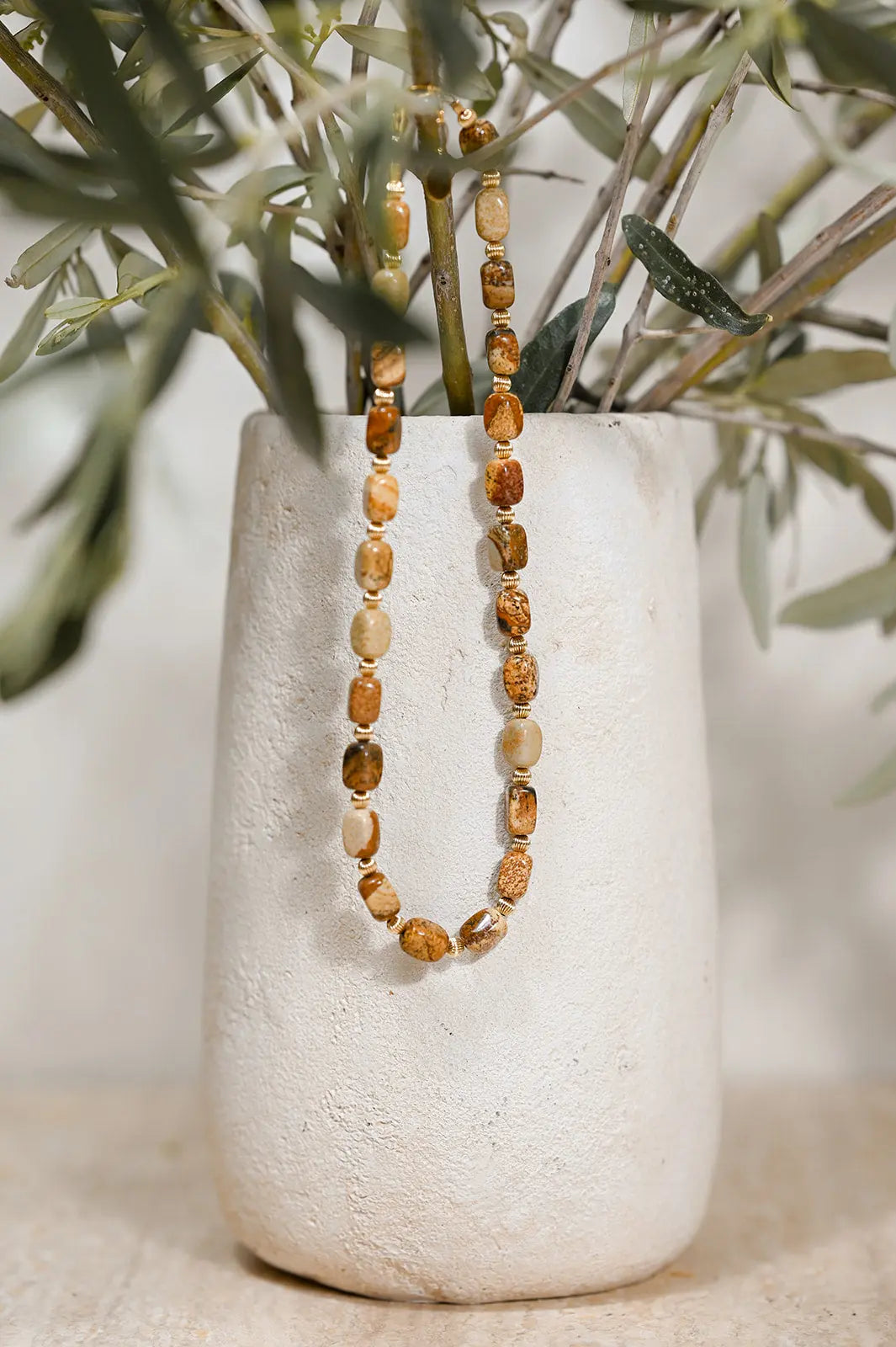Collier Grosses Perles Jaspe du Désert - Beurlie
