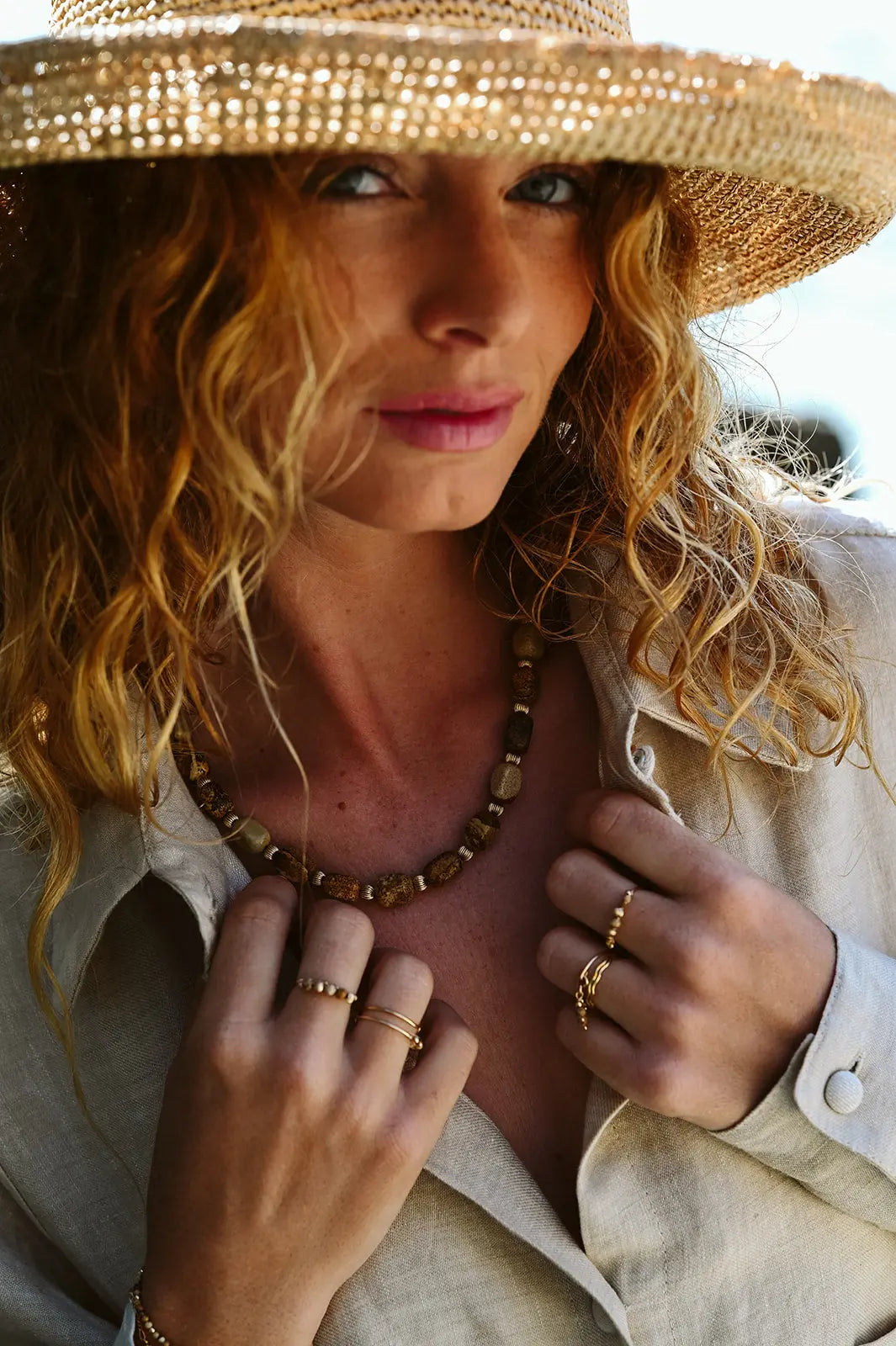 Collier Liv Grosses Perles Jaspe du Désert - Beurlie