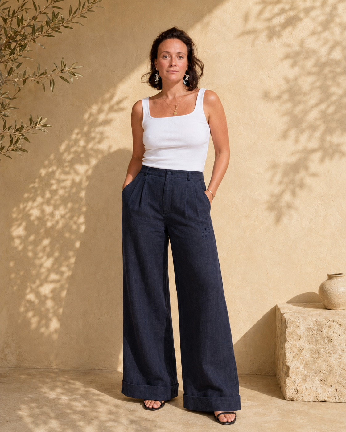 Pantalon Taylor en lin bleu marine