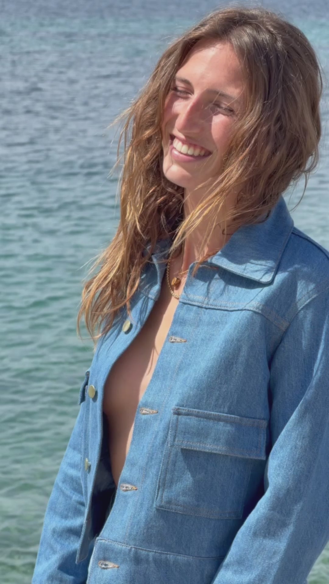 Charger et lire la vidéo dans la visionneuse de la Galerie, Veste Tatiana Jean Bleu
